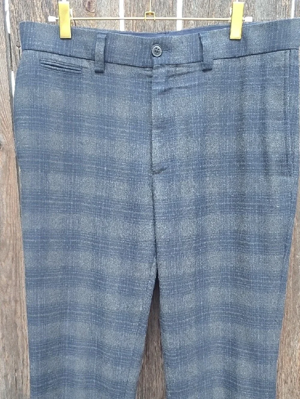 NOVA Fides Woven In Italy For Banana Republic Gray-Blue Plaid 40% Wool Pants